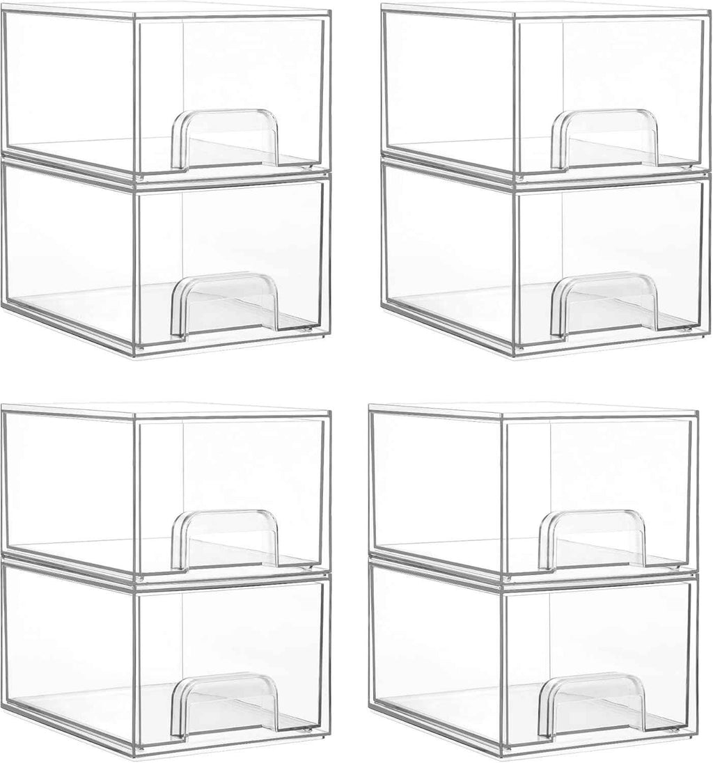 Vtopmart 4 Pack Small Clear Stackable Storage Drawers,Acrylic Bathroom Makeup Organizer,Plastic Storage Bins For Vanity, Undersink, Kitchen Cabinets, Pantry, Home Organization
