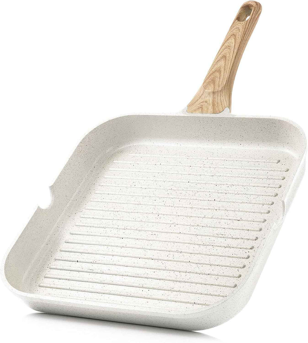SENSARTE Nonstick Grill Pan for Stove Tops, Versatile Griddle with Pour Spouts, Square Big Cooking Surface, Durable Skillet Indoor & Outdoor Grilling. PFOA Free, 9.5 Inch