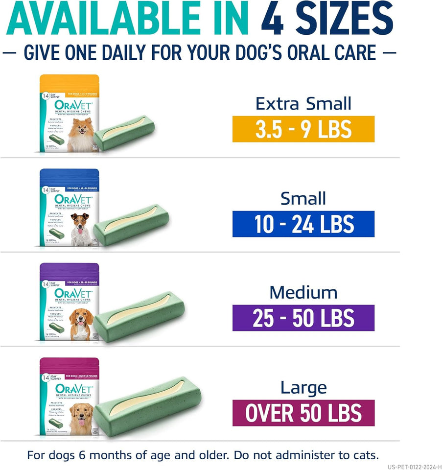 oravet dental chews for medium dogs 25-50 lbs purple pouch 30 count