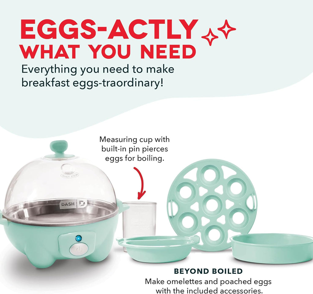 Dash Rapid Egg Cooker - Boiler, Poacher & Steamer - Includes Measuring & Recipe Guide - Dishwasher Safe - BPA Free - Holds 7 Eggs, Aqua