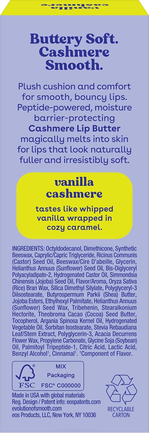eos Vanilla Cashmere Lip Butter - 0.35 fl oz, shea butter, plumping peptides, softening lip moisturizer