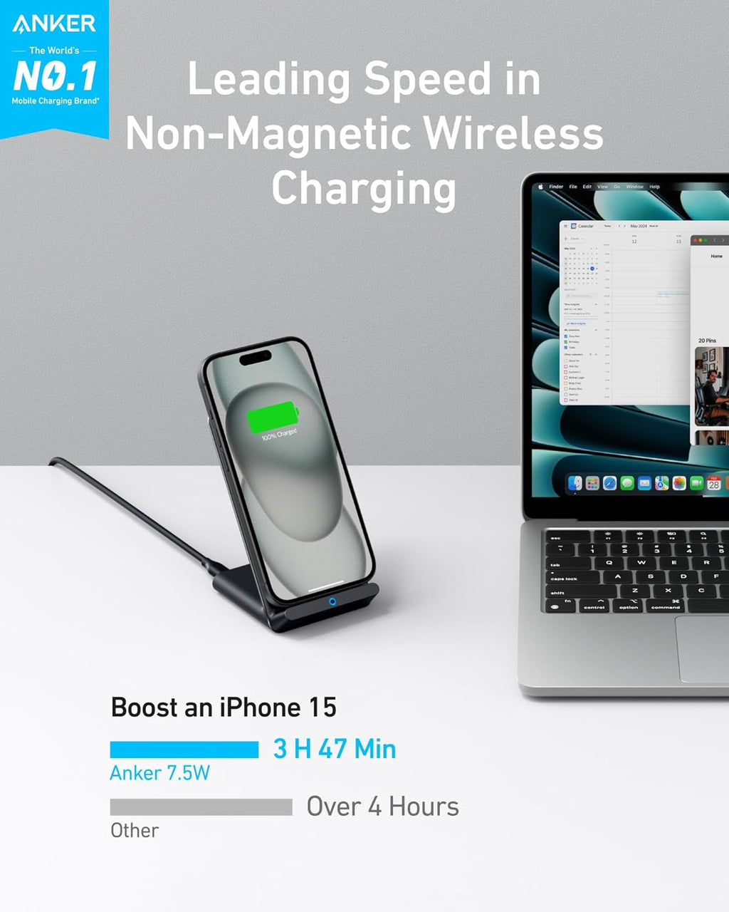 Anker 313 Wireless Charger (Stand), Qi-Certified for iPhone 17/17/17 Pro/17 Pro Max/15/14/13, 10W Fast-Charging Galaxy S23 S22 S21(No AC Adapter) - ShopUS