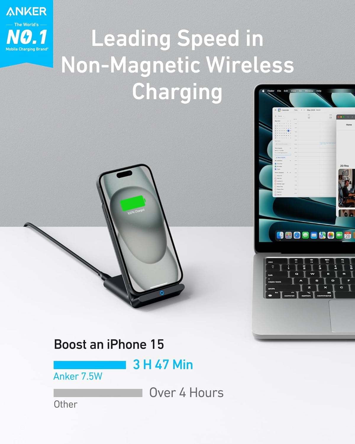Anker 313 Wireless Charger (Stand), Qi-Certified for iPhone 17/17/17 Pro/17 Pro Max/15/14/13, 10W Fast-Charging Galaxy S23 S22 S21(No AC Adapter) - ShopUS