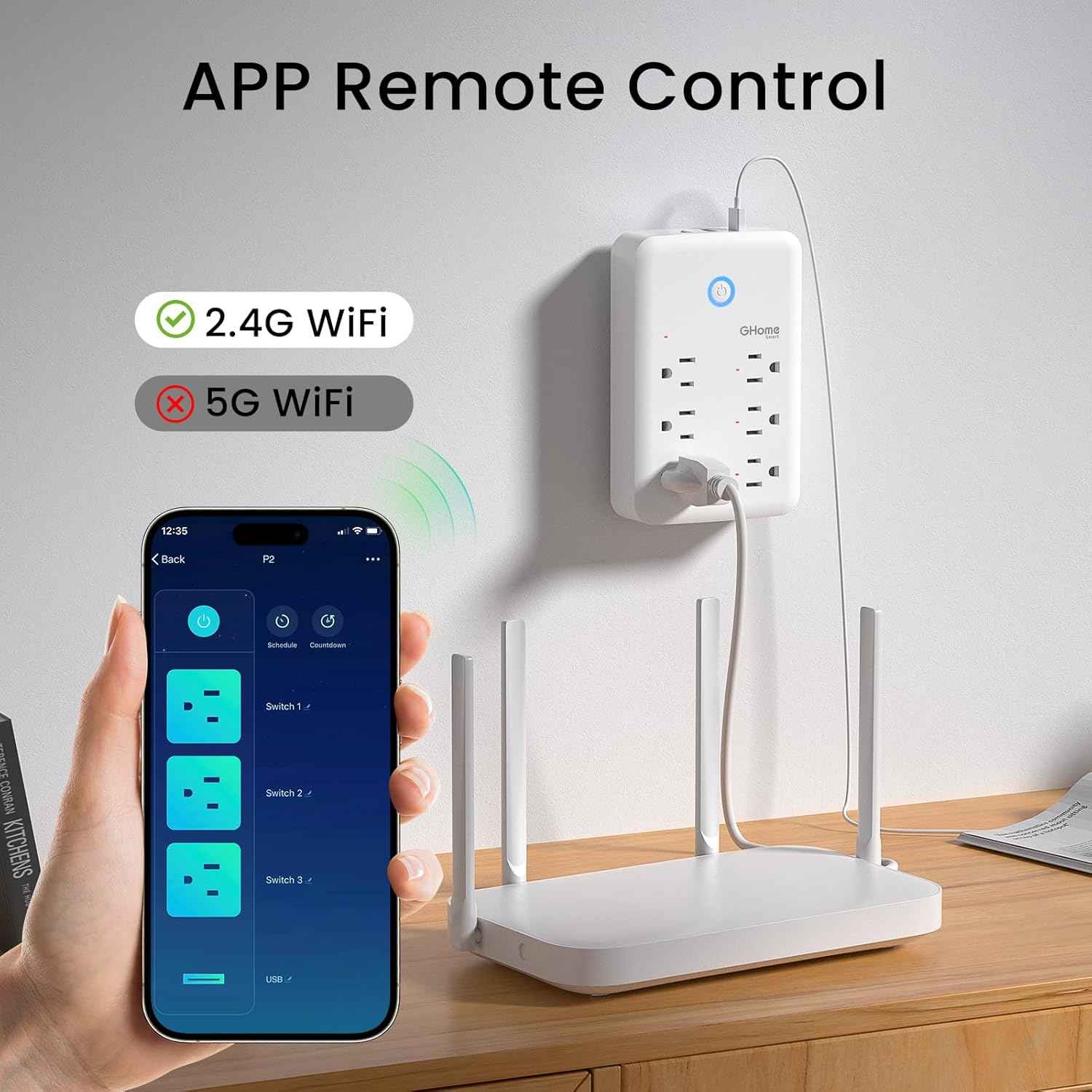 GHome Smart Plug Outlet Extender, USB Wall Charger with 3 Individual Smart Outlets and 3 Smart USB Ports, Works with Alexa Google Home, Surge Protector Plug Extender for APP Control,15A/1800W