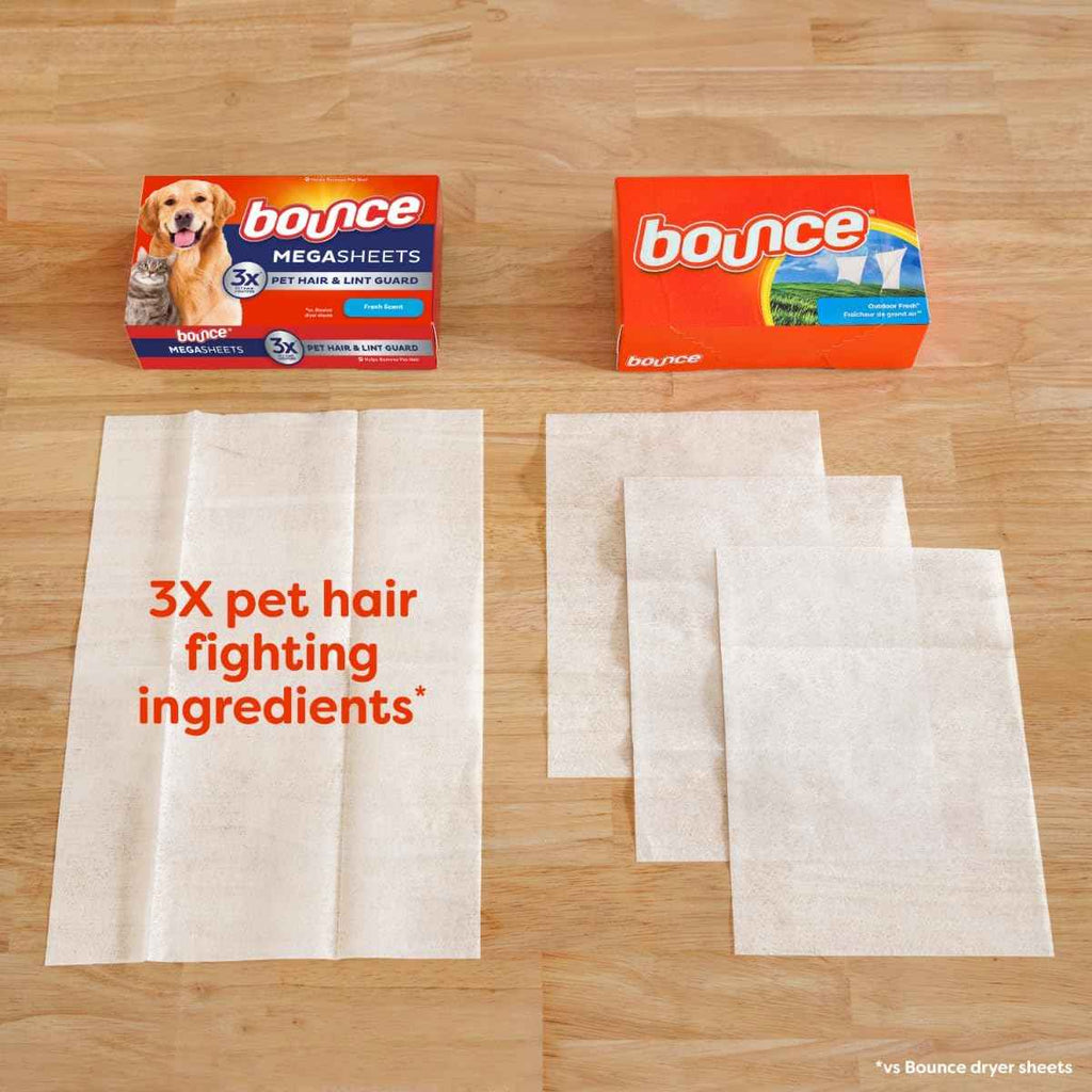Bounce Pet Hair and Lint Guard Mega Fabric Softener Dryer Sheets, 180 Count, Fresh Scent, 3X Pet Hair Fighters
