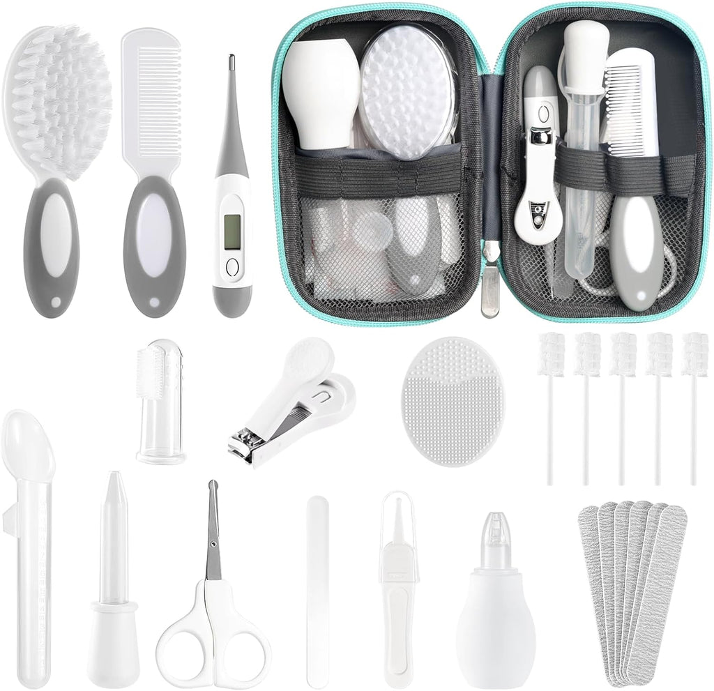 POPYJAN 24PCS Baby Grooming & Health Kit, Newborn Nursery Health Care Set, Baby Care Product, Grey White