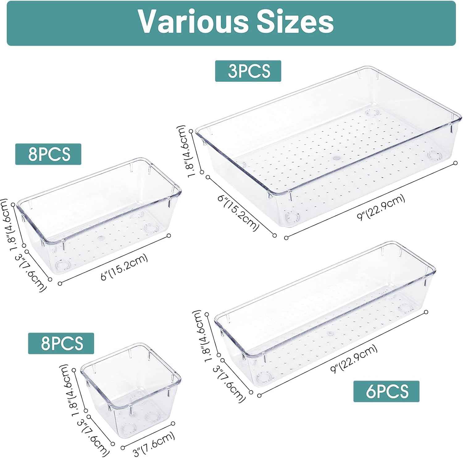 Clear Plastic Drawer Organizer Set - 25 PCS, 4 Sizes Desk Drawer Dividers & Storage Bins for Organization