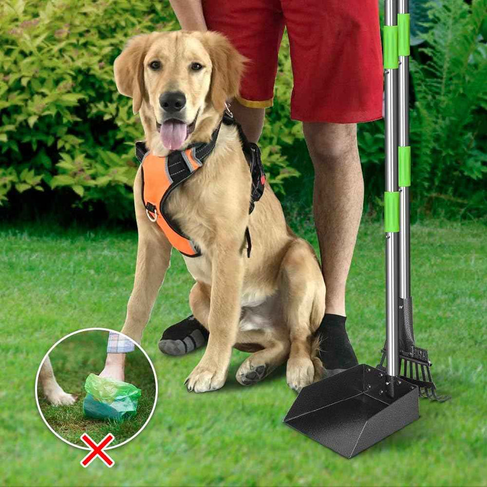 TooGe Pooper Scooper for Medium Small Dogs, Heavy Duty Pet Supplies with Stainless Metal Tray and Long Handle Rake for Grass, Dirt or Gravel