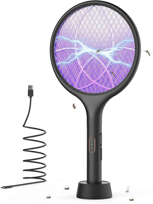 YISSVIC Electric Fly Swatter Bug Zapper Racket Dual Modes Mosquito Killer with Purple Mosquito Light Rechargeable for Indoor Home Office Backyard Patio Camping