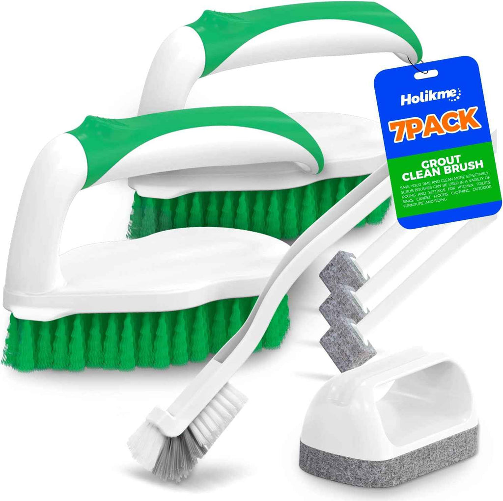 Holikme 7 Pack Deep Cleaning Brush Set with Scraper Tip for Pool Walls, Bathroom, Grout, Floor, Tub, Shower, and Kitchen Surface