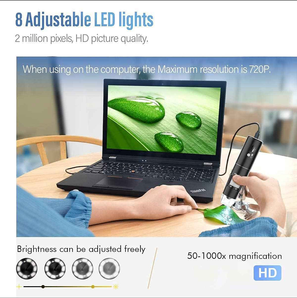 Skybasic 50X-1000X magnification wireless digital microscope with adjustable stand and HD USB camera