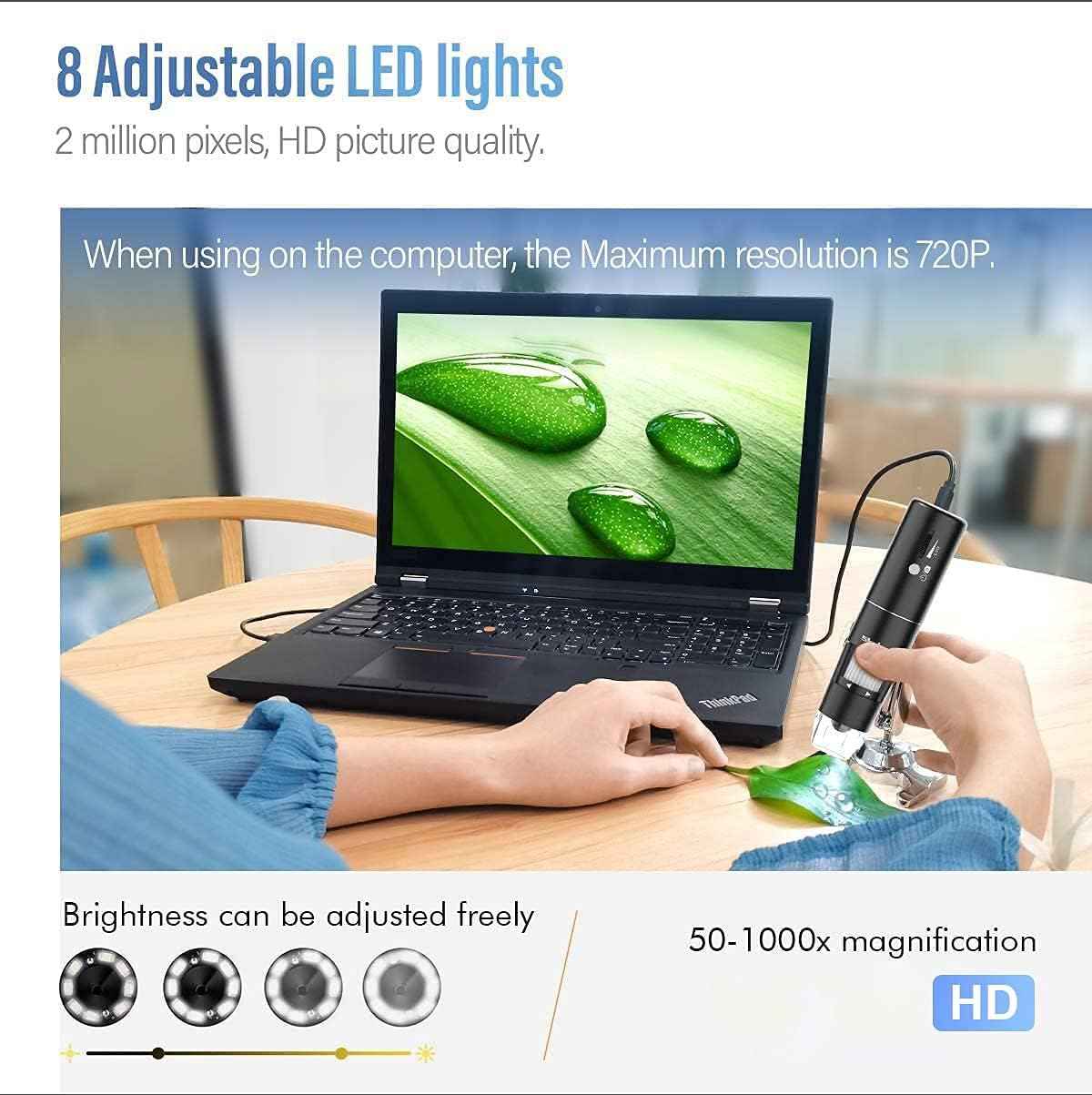 Skybasic 50X-1000X magnification wireless digital microscope with adjustable stand and HD USB camera