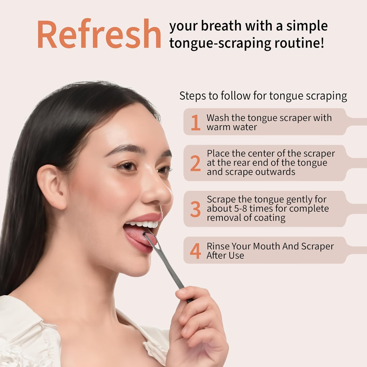 mastermedi 100 stainless steel tongue scraper for adults bad breath oral care