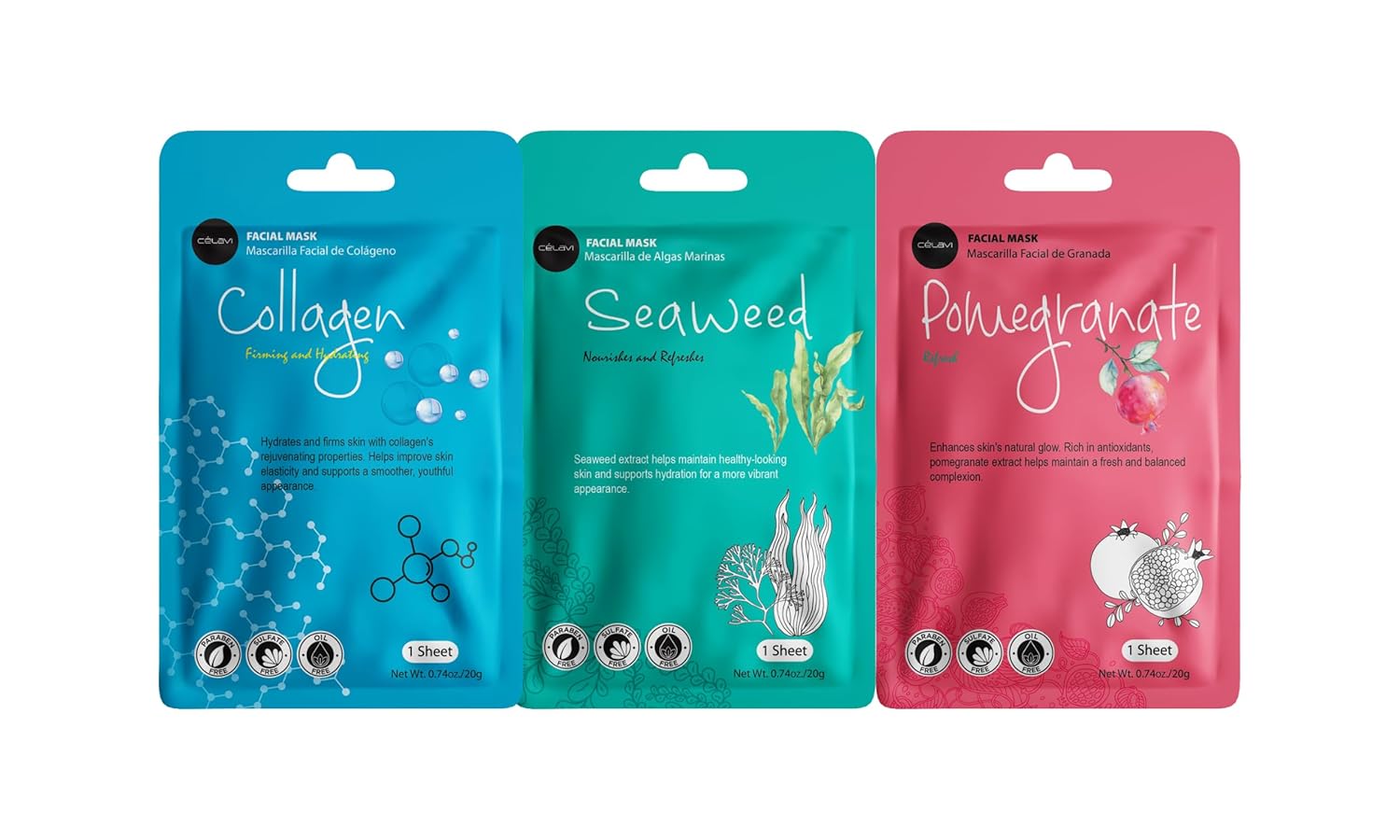 celavi essence facial sheet face mask variety set classic authentic korean moisturizing skincare 12-packs