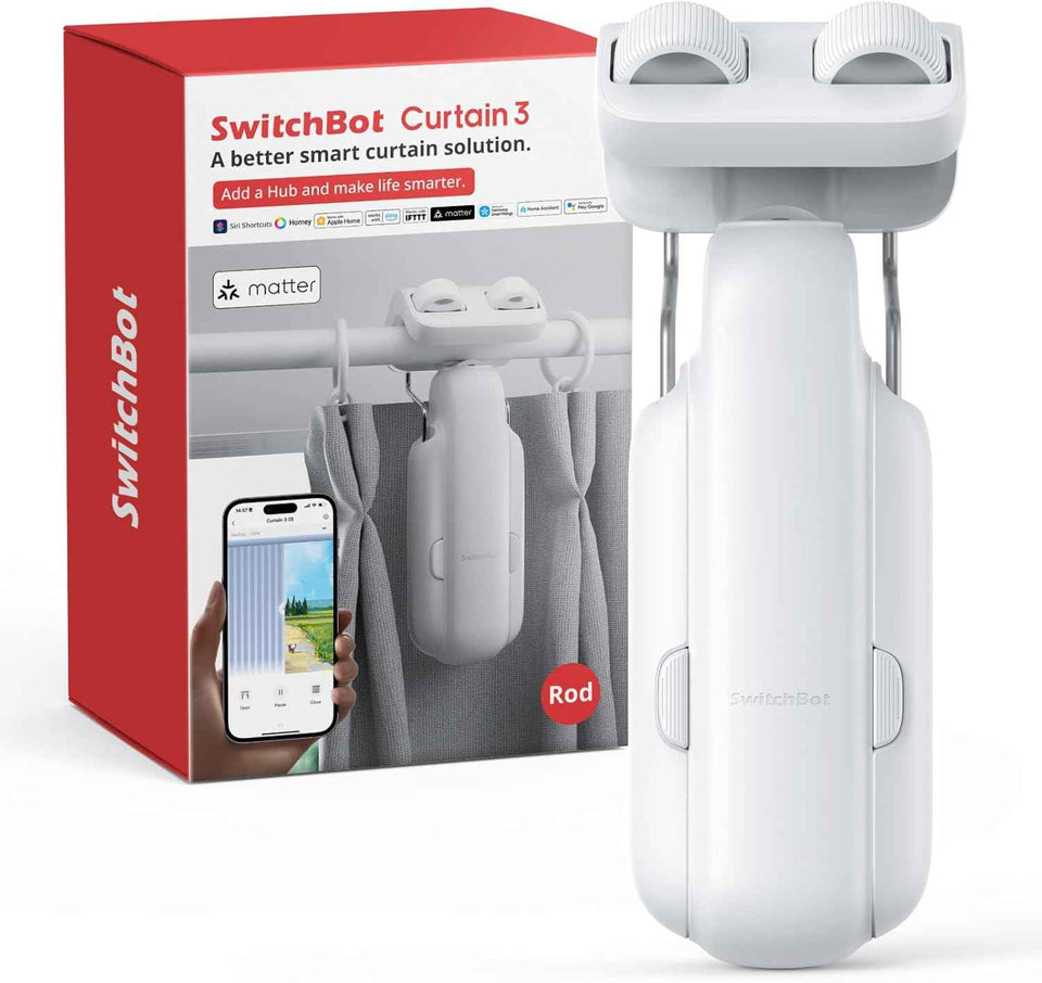 SwitchBot 2025 Automatic Curtain Opener 3 Rod-Bluetooth Remote Control, WiFi&Smartphone Control, Upgraded High-Performance, Add Hub to Work with Alexa, Google Home, HomeKit