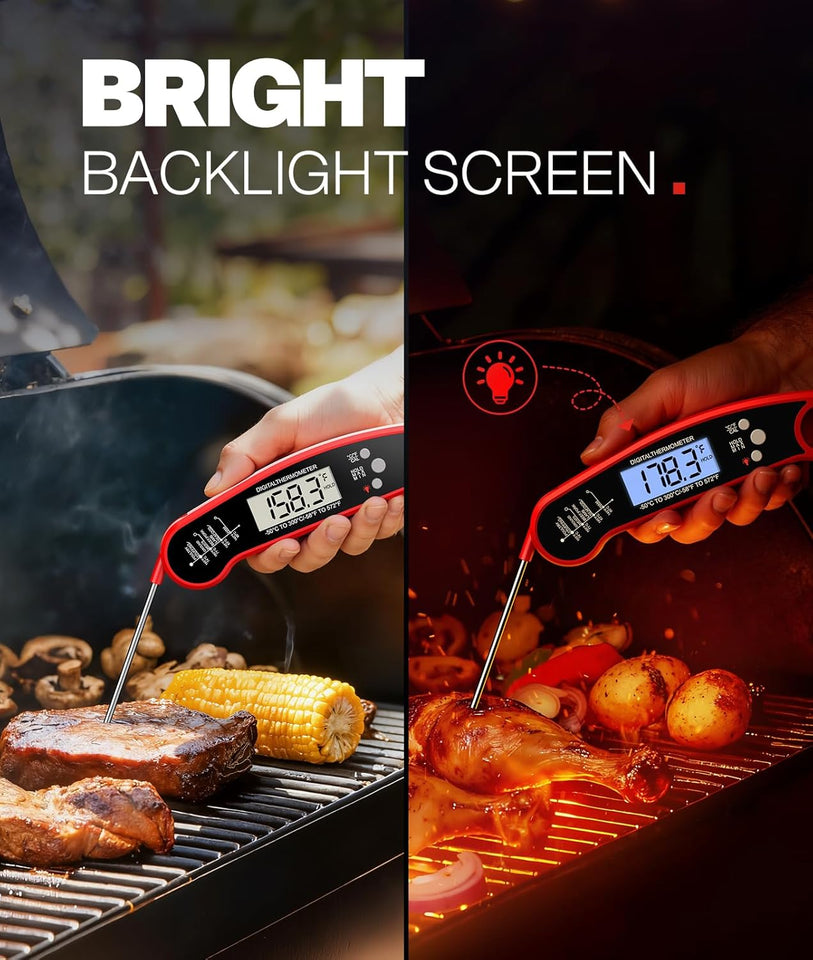 Meat Thermometer Digital - Instant Read Food Thermometer for Cooking Grilling, Candy, Air Fryer, Griddle Probe Kitchen Gadgets Essentials BBQ Accessories, Gifts for Men, Mom, Dad, Red