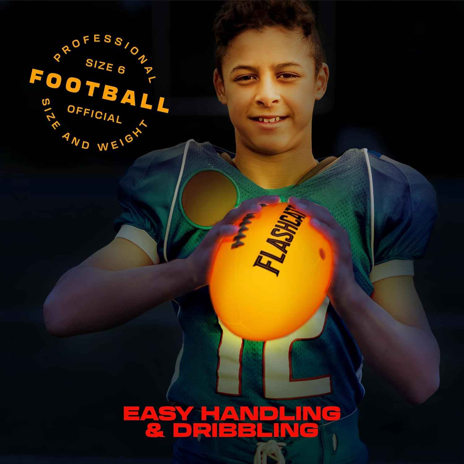 Light Up Football - Glow in the Dark Ball - NO 6 - Boys Gifts - Outdoor Sports, Birthday Gifts for Boys 8-15+ Year Old - Kids Teenage Youth Gift Ideas - Boy Toys Stuff Ages 8 9 10 11 12 13 14 15