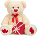 HollyHOME Big Teddy Bear Stuffed Animal Valentines Large Bear Plush with Red Heart for Girlfriend and Kids Valentines 36 inch Tan