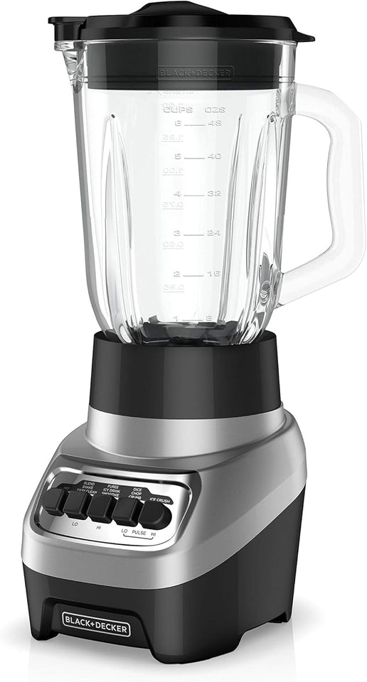 BLACK+DECKER PowerCrush Multi-Function Blender with 6-Cup Glass Jar, 4 Speed Settings, Silver