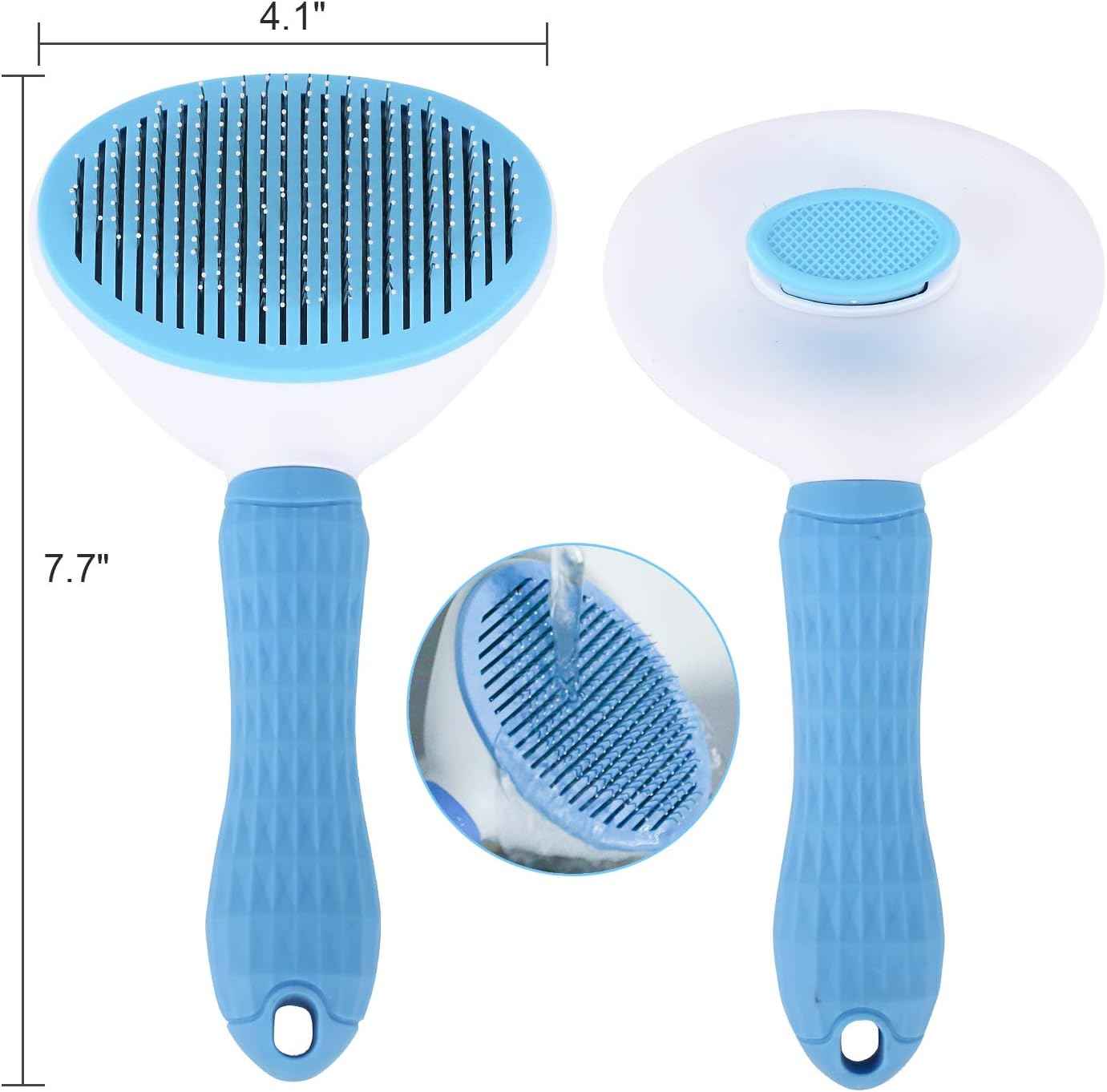 Depets self-cleaning slicker brush for dogs, cats, and bunnies with long or short hair - blue and white