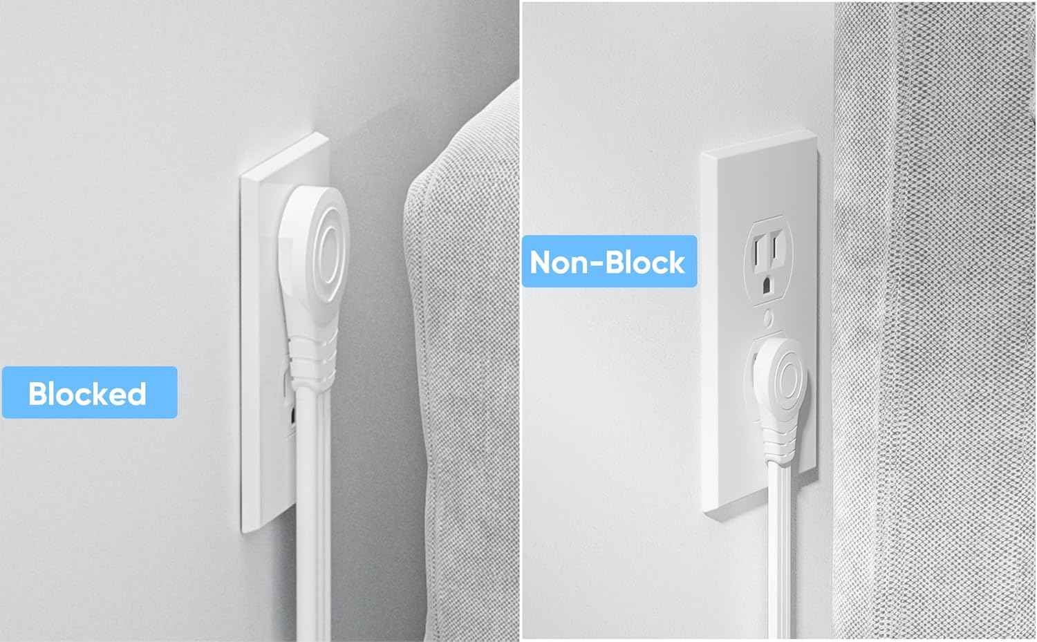 Power Strip Surge Protector, Olcorife Ultra Thin Flat Plug Extension Cord 5ft, 6 Outlets 3 USB Ports(1 USB C), 3 Sided Outlet Extender for Home Office Travel Dorm Room Essentials, White