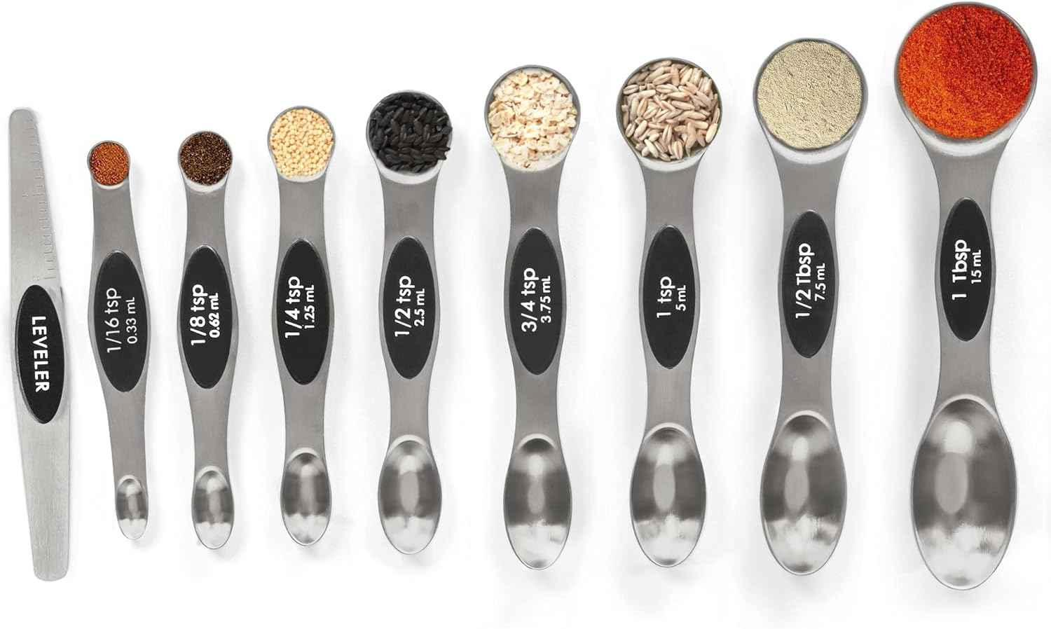 Magnetic Measuring Spoons Set Stainless Steel with Leveler, Stackable Metal Tablespoon Measure Spoon for Baking, Cups and Spoon Set Kitchen Gadgets Apartment Essentials Fits in Spice Jars