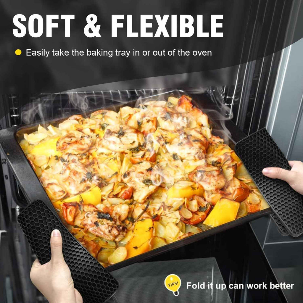 4-pack Walfos silicone trivet mats - heat resistant kitchen pot holders, non-slip hot pads, black
