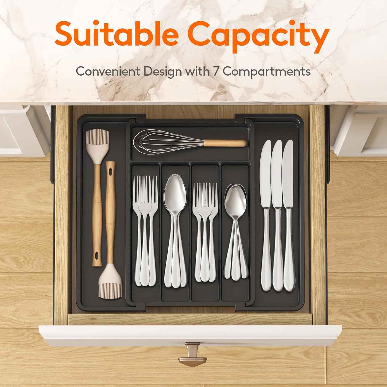 Lifewit silverware drawer organizer with adjustable expandable tray for kitchen, BPA free flatware holder