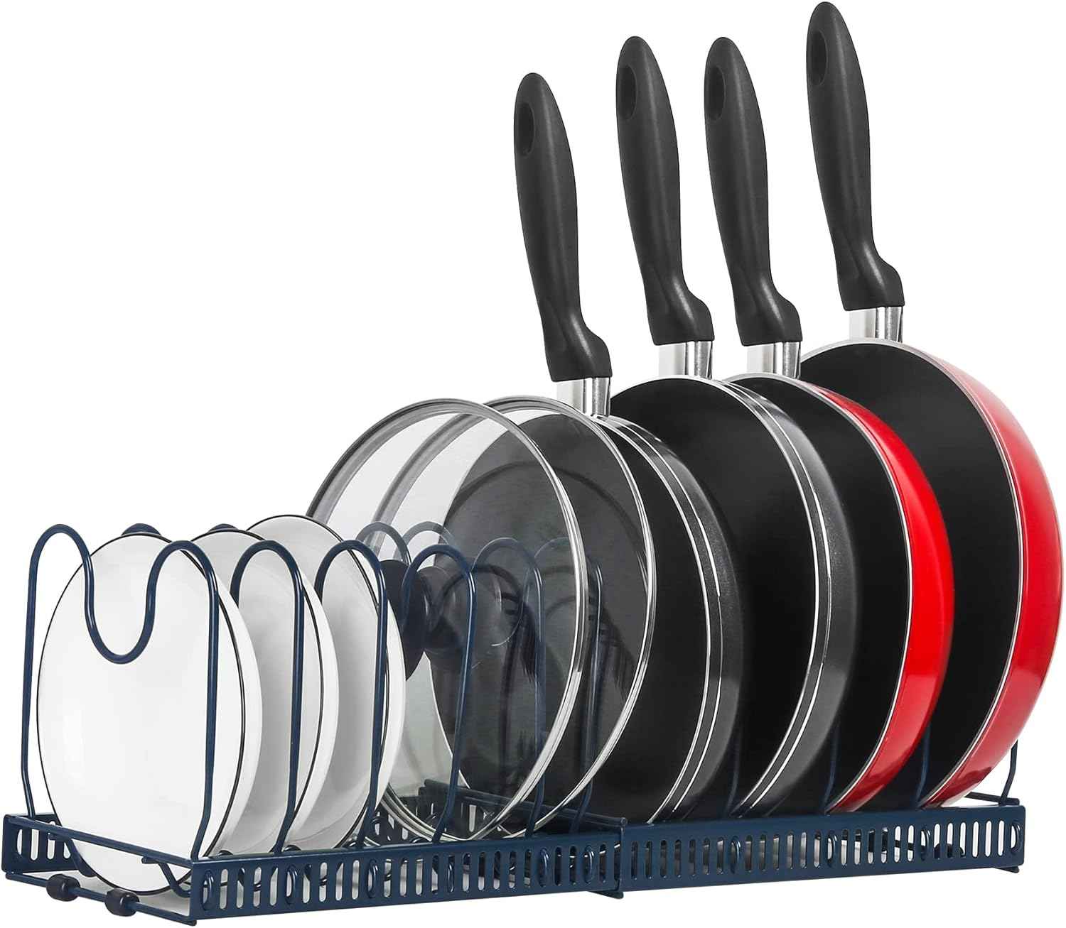 Pot Rack Organizer -Expandable Pot and Pan Organizer for Cabinet,Pot Lid Organizer Holder with 10 Adjustable Compartment for Kitchen Cabinet Cookware Baking Frying Rack,Bronze