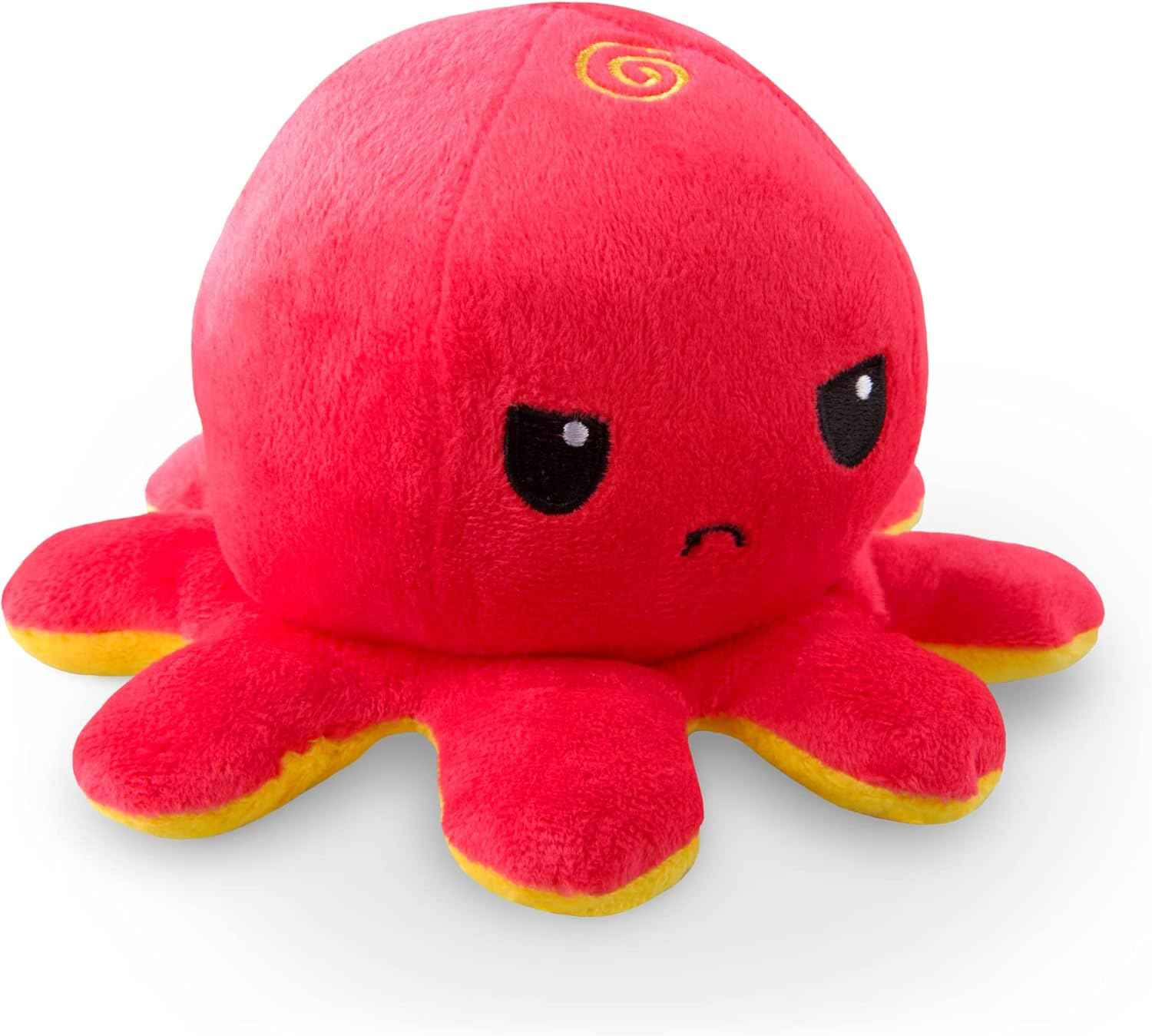 TeeTurtle Reversible Octopus Plushie - 4-Inch Pink + Aqua Two-Sided Flip Plush Toy with Embroidered Details - Cute Mini Collectible Plush for Kids, Teens, and Adults