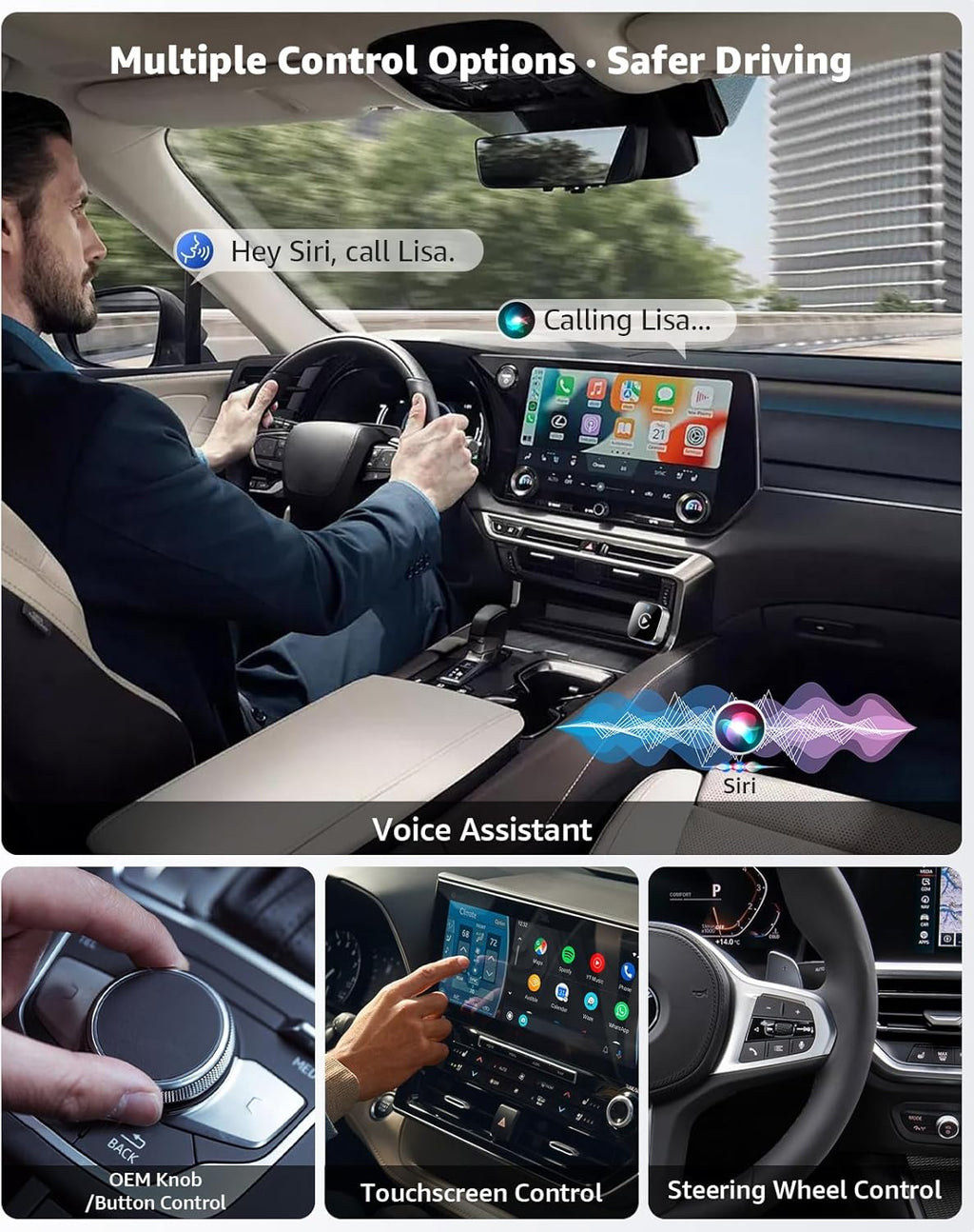 Wireless CarPlay Adapter, CarPlay Wireless Adapter Plug & Play USB/USB-C, 2-in-1 Converts Wired to Wireless CarPlay, Android Auto Wireless Adapter, Compatible with iPhone iOS 10+ & Android Auto
