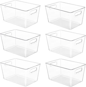 YIHONG 6 Pack Clear Pantry Organizer Bins, Plastic Containers with Handle for Kitchen,Freezer,Cabinet,Closet,Bathroom Under Sink Storage