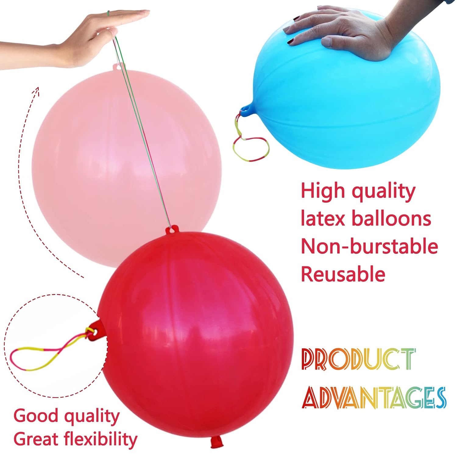 LEEZZIZZ 30Pcs PLnch Balloons, Thickened Neon PLnching Balloon Heavy Duty Party Favors for Kids with Rubber Band Handle, Bouncy Balls for Birthday Weddings Goodie Bag Stuffer Supply