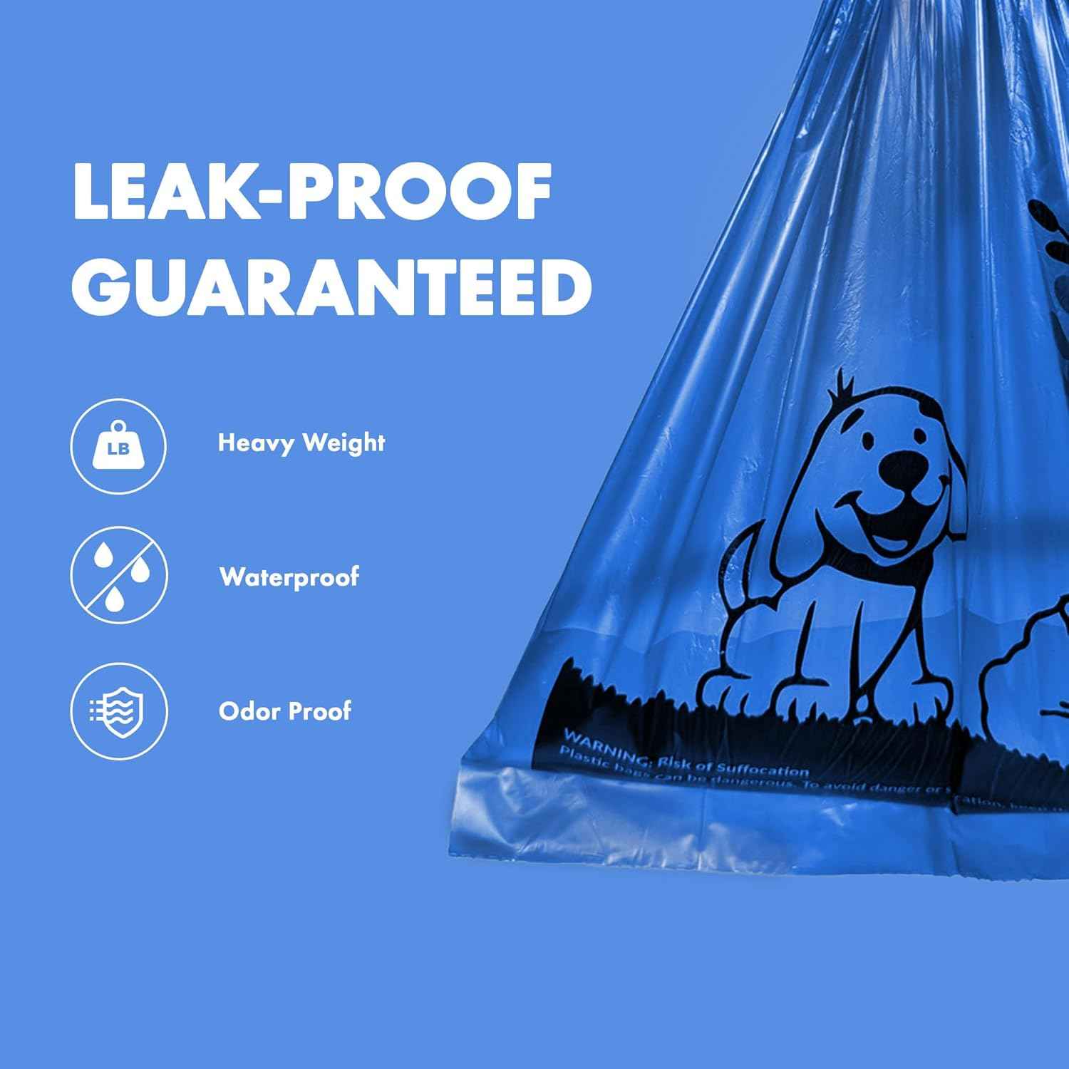 gorilla supply 1000 count dog poop waste bags with dispenser and leash tie, blue, 9" x 13"