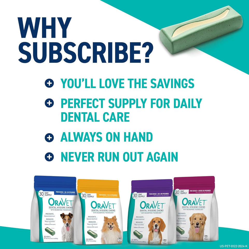 oravet dental chews for medium dogs 25-50 lbs purple pouch 30 count