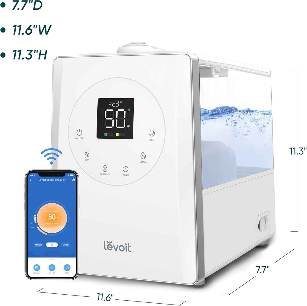 levoit lv600s warm cool mist humidifier for home bedroom large room, 6l coverage, easy top fill, app voice control