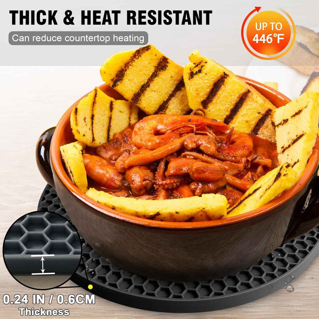 4-pack Walfos silicone trivet mats - heat resistant kitchen pot holders, non-slip hot pads, black