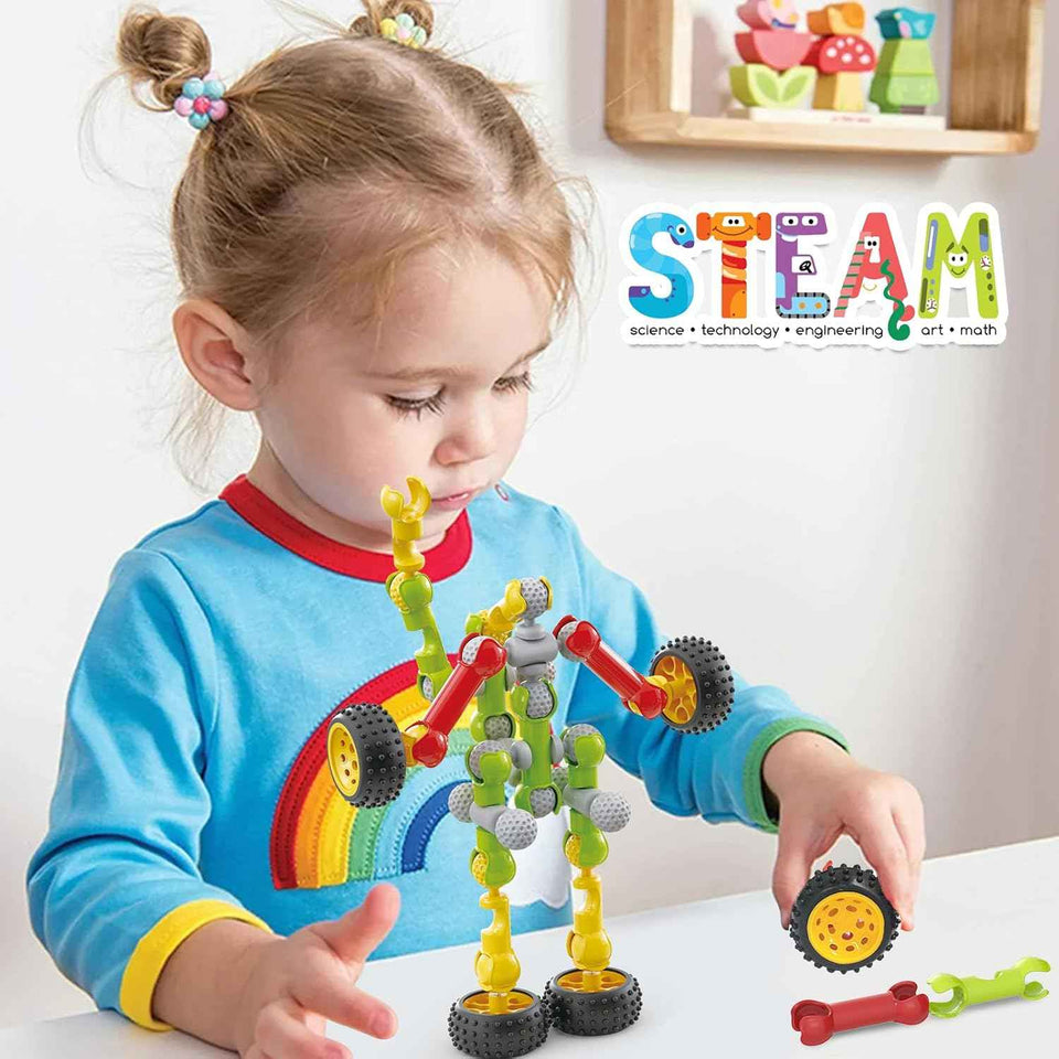 Huaker Stem Building Toys for 3 4 5 6 7 8 Year Old Boys Girls Kids,180 Pieces Building Blocks Educational Learning Toys with Large Storage Box,Ideal Christmas Birthday Gifts