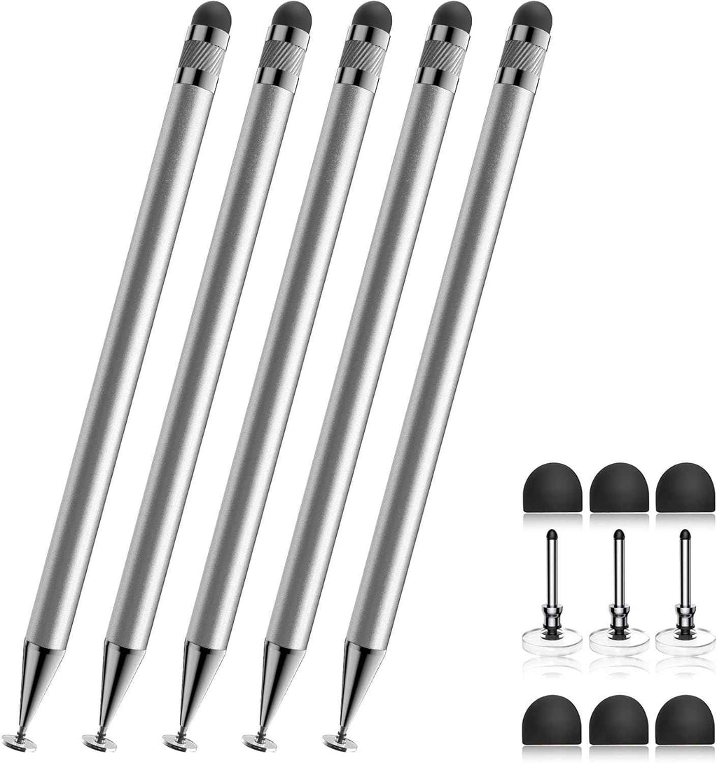 Bopomofo Stylus (5 Pcs), 2-in-1 Stylus Pen for Touch Screen, High Precision and Sensitivity, Suitable for iPhone/ipad/Android Tablets, Compatible with Touch Screens (Black/White/Blue/Rose Gold/Silver)