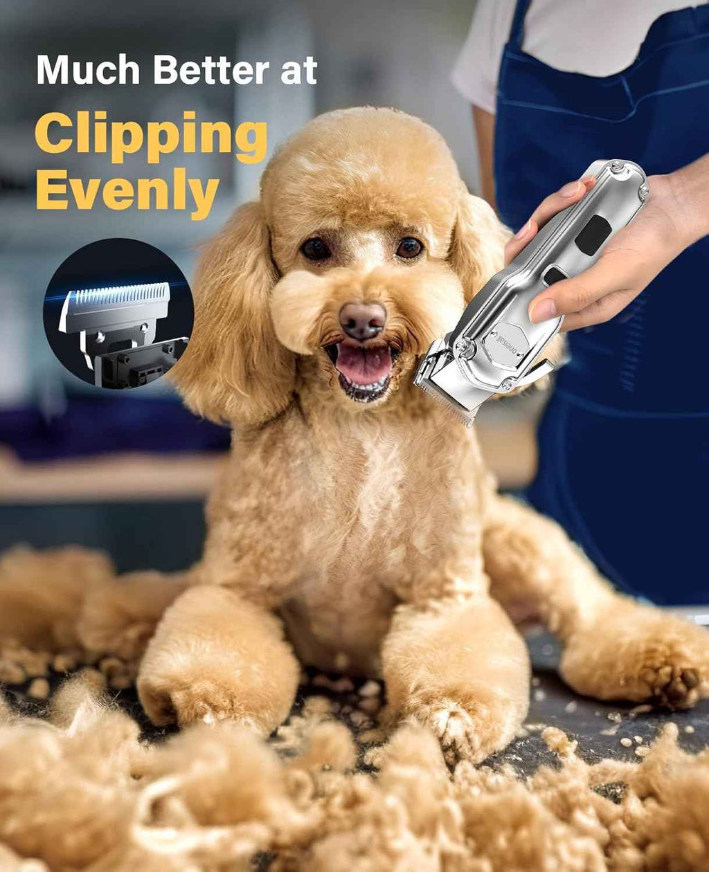oneisall dog grooming kit for heavy thick hair & coats, low noise cordless waterproof pet clippers with stainless steel blade and paw trimmer