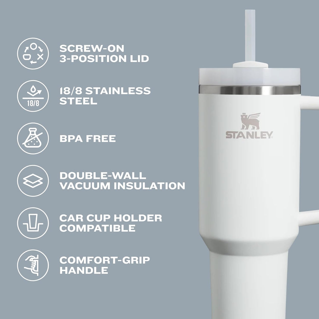 STANLEY Quencher H2.0 Tumbler with Handle and Straw 30 oz | Flowstate 3-Position Lid | Cup Holder Compatible for Travel | Insulated Stainless Steel Cup | BPA-Free | Rose Quartz 2.0