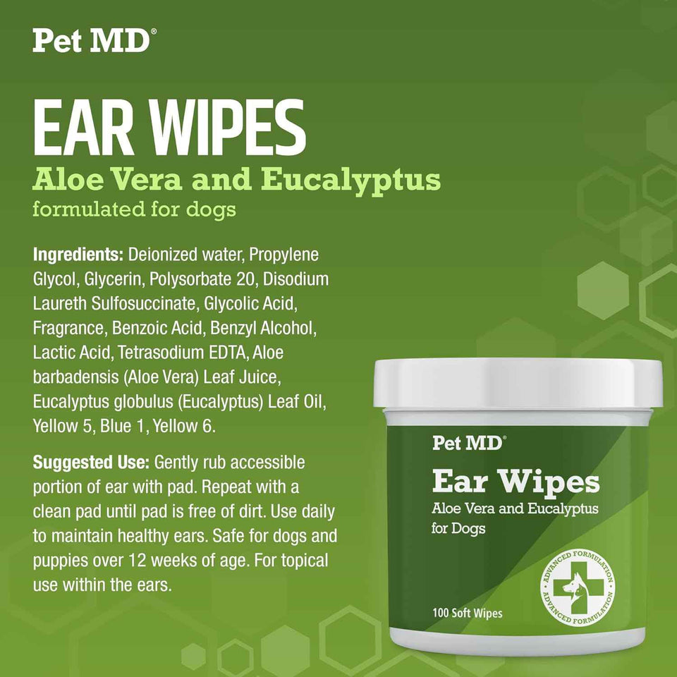 pet md dog ear cleaner wipes with aloe eucalyptus 100 count for dogs