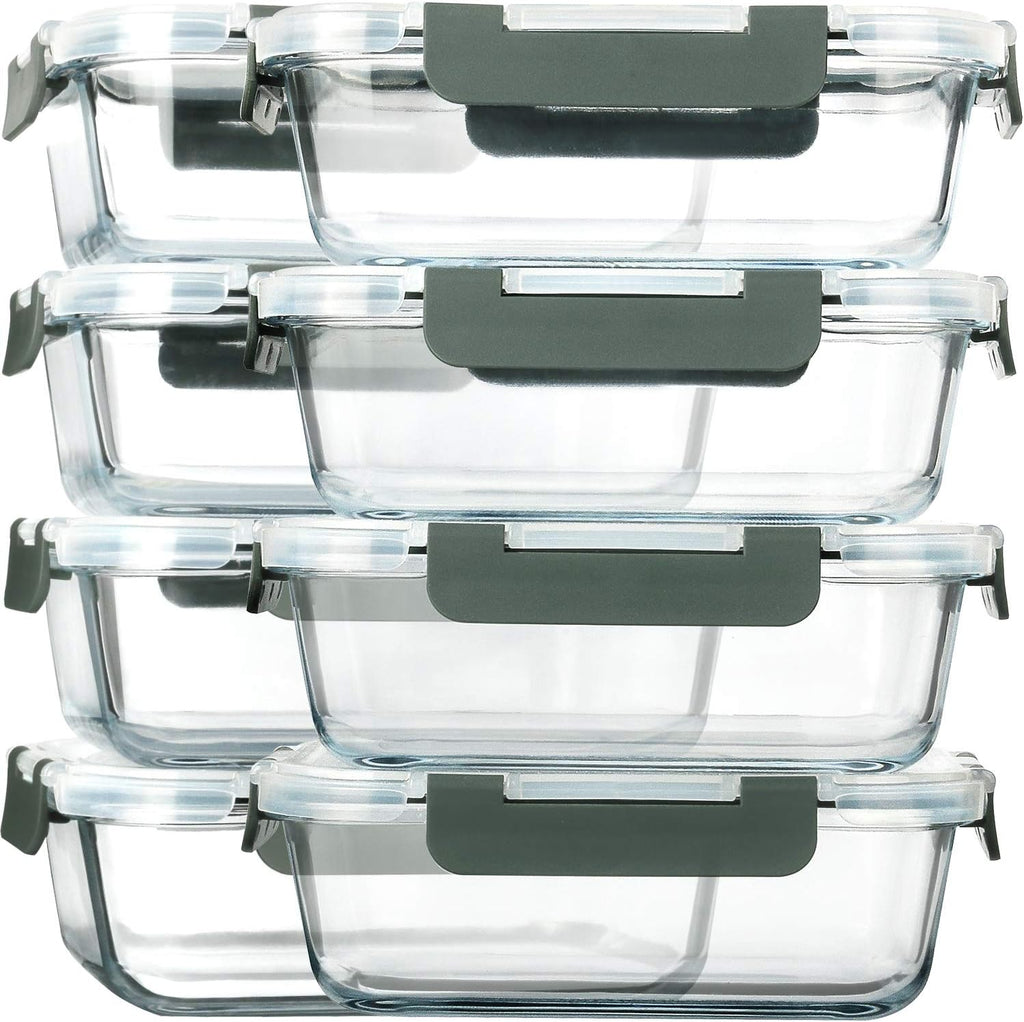8-Pack,30 oz Glass Meal Prep Containers,Glass Food Storage Containers,Airtight lunch Containers with Lids, Microwave, Oven, Freezer and Dishwasher