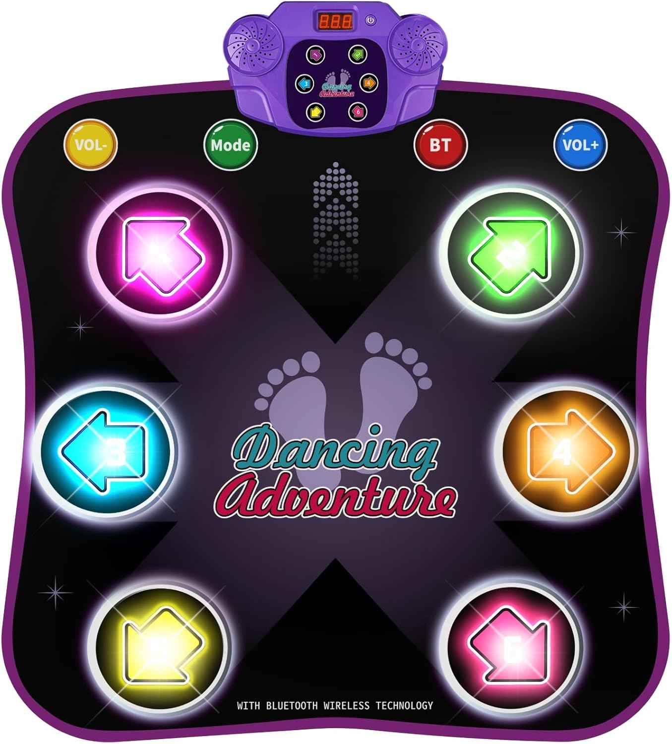 flooyes electronic dance pad for 3-12 year old kids with light-up 6-button wireless bluetooth music dance