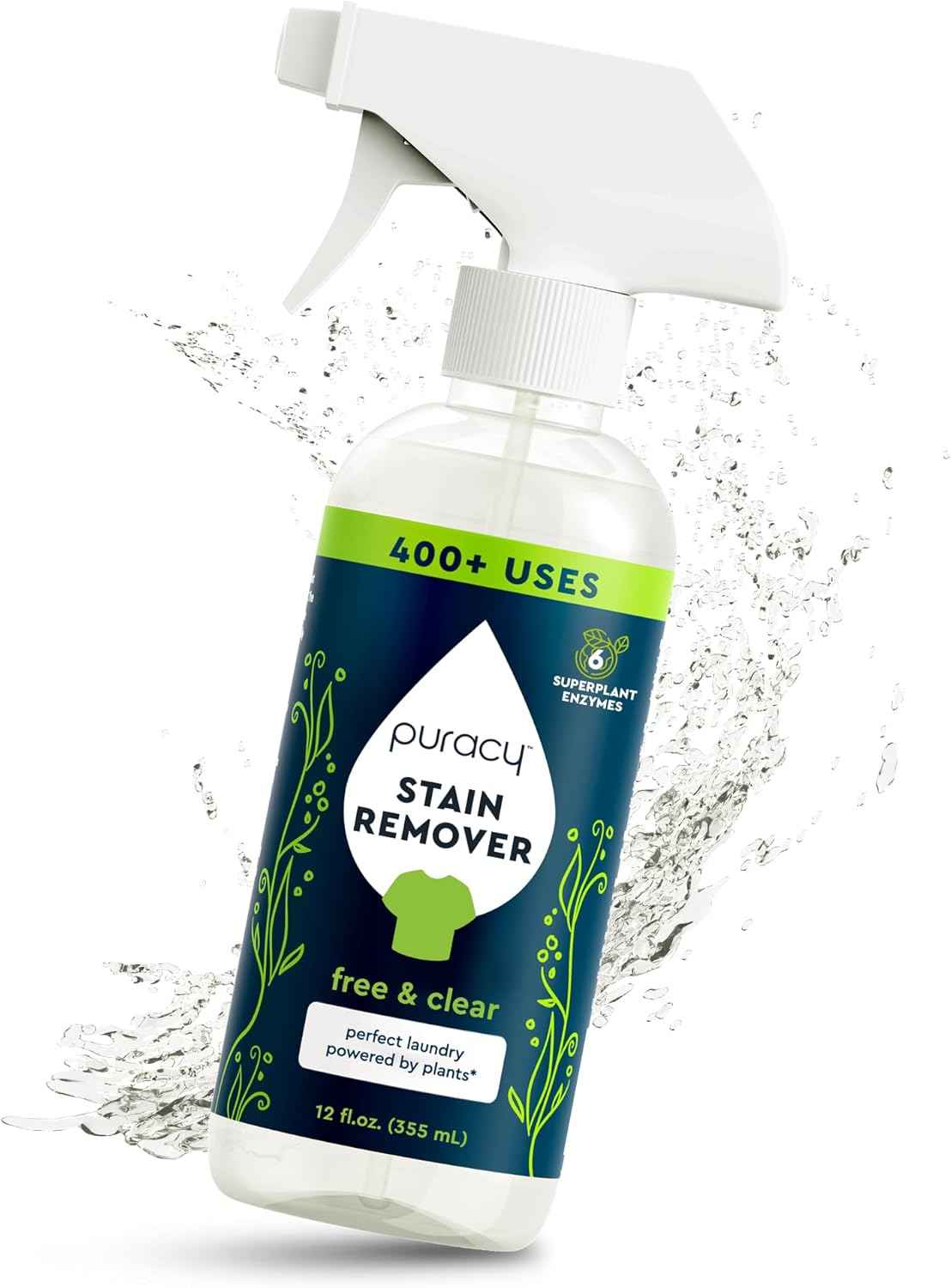 Puracy Stain Remover, Natural Travel and Laundry Stain Cleaner for Clothes, Baby Essentials, Kids Stains, Oil and Fabric Spot Cleaner, Unscented (Stain Remover Spray, 48 fl oz)