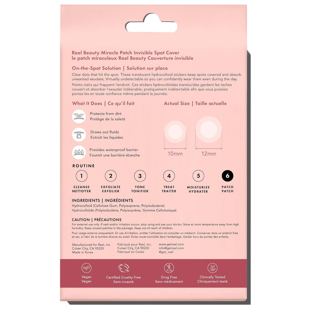 rael pimple patches, hydrocolloid acne spot cover, 2 sizes, korean skin care
