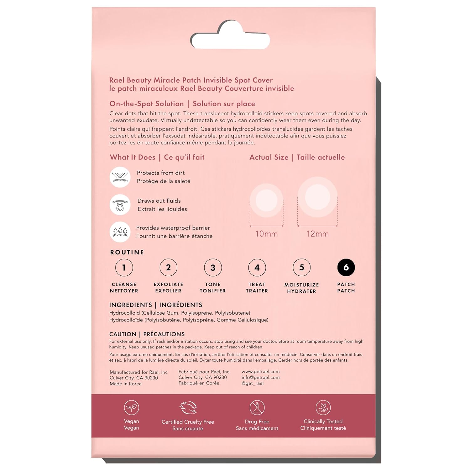 rael pimple patches, hydrocolloid acne spot cover, 2 sizes, korean skin care