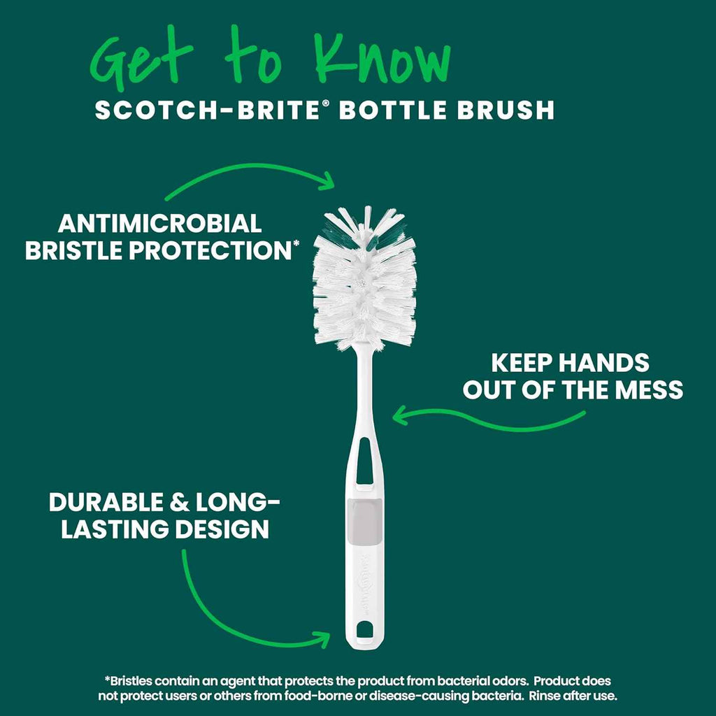 Scotch-Brite glass and water bottle brush with non-slip handle and durable design