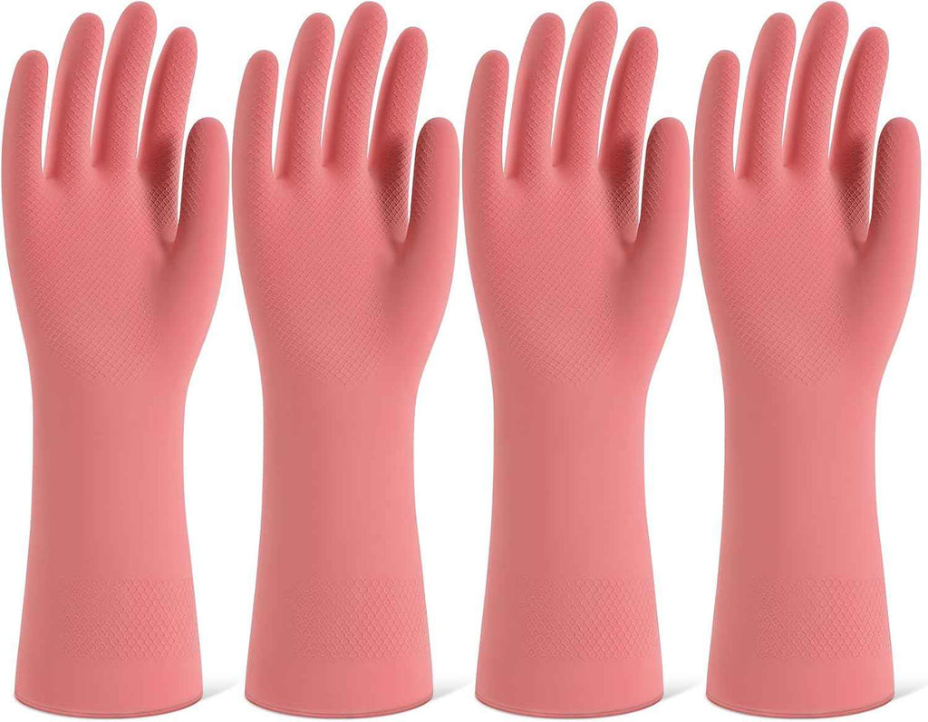 Rubber Cleaning Gloves for Dishwashing, 4 Pairs Reusable Kitchen Gloves for Washing Dishes and Household Cleaning, Colorful Dish Gloves with Flocked Lining and Non-Slip Grip, Pefect for Woman Men - M