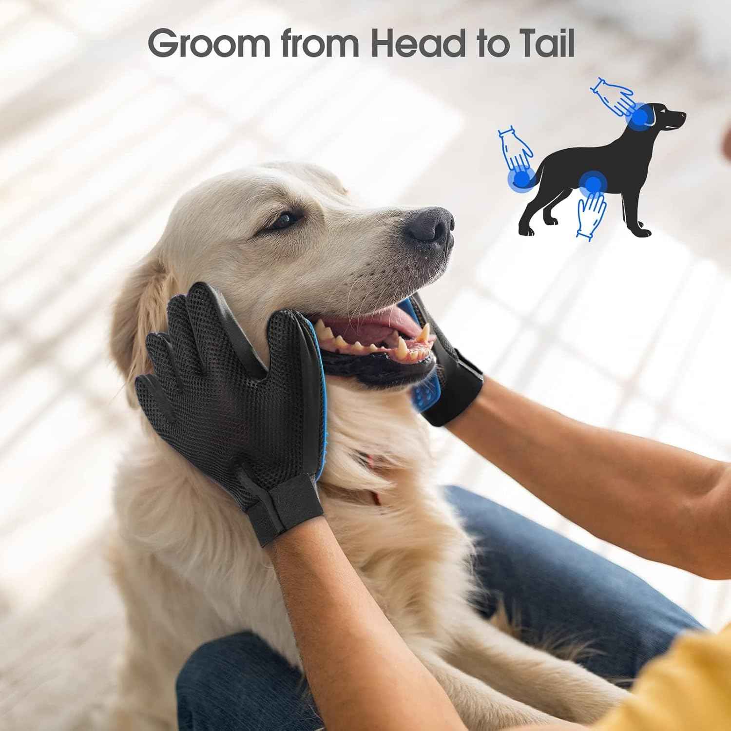 Efficient Pet Hair Remover Gloves for Dogs, Cats & Horses - Gentle Shedding Brushes for Long and Short Hair - 1 Pair Blue